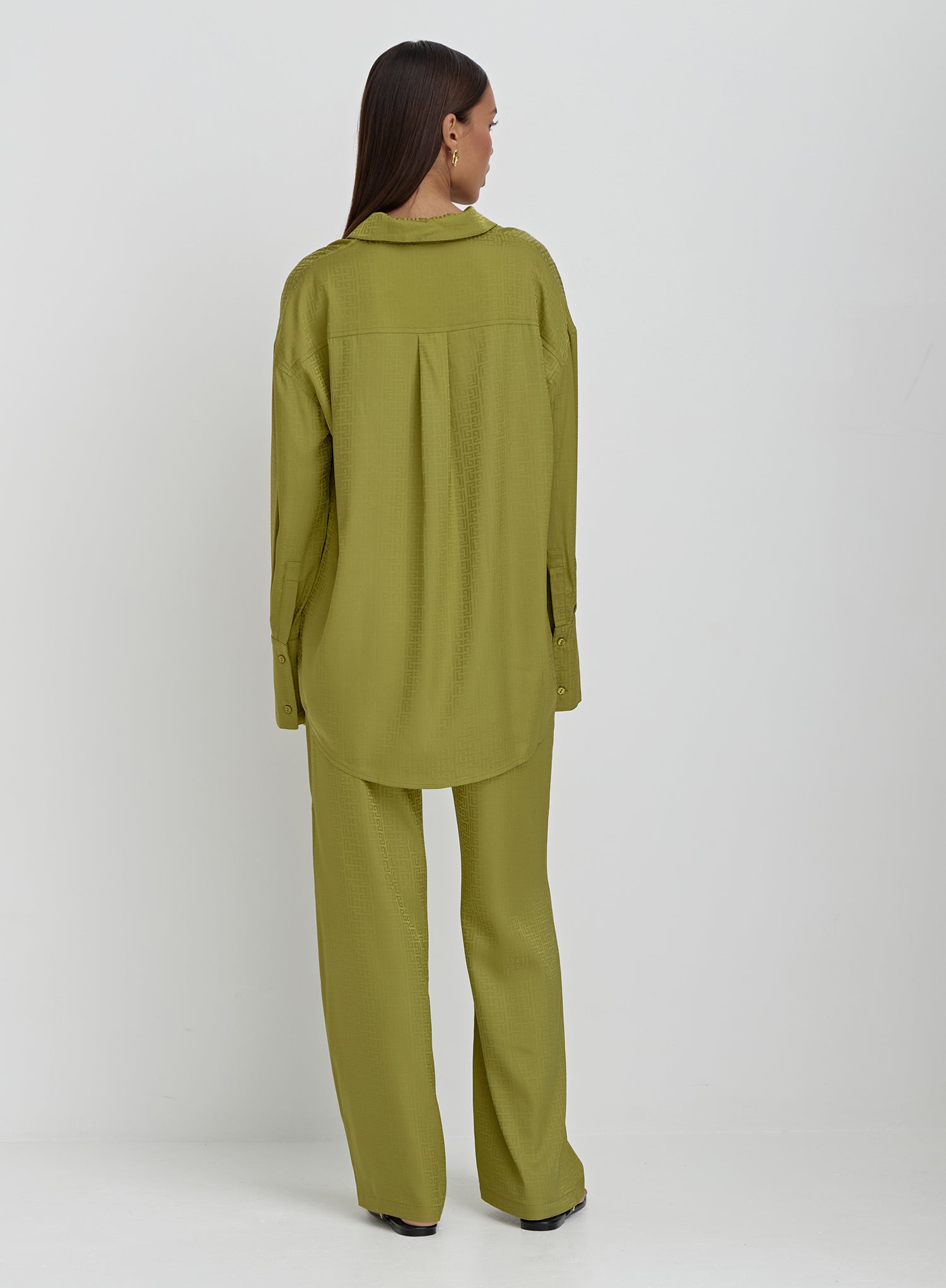 Green Jacquard Satin Print Trouser